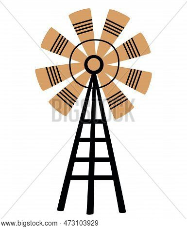 Rural Windmill And Watermill. Ideal For Logo, Printing And Postcards. Vector Illustration Isolated O