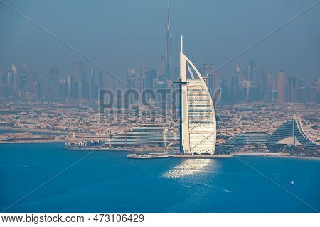 Dubai City Mordern Buildings Panoramic View From Water