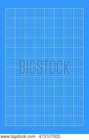 Blue Print Grid Background. Chequered Blank Template For Cutting Mat, Office Work Notebook, Mechanic