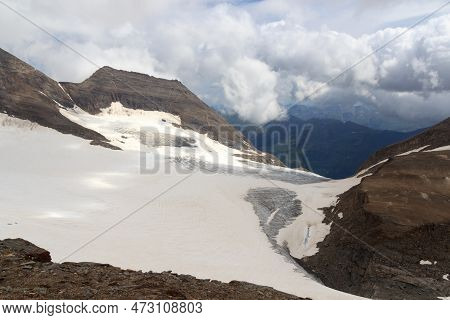 Mountain Snow And Glacier Panorama With Summit Hohe Dock In Glockner Group, Austria