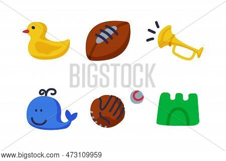 Different Colorful Kids Toy From Nursery Vector Set