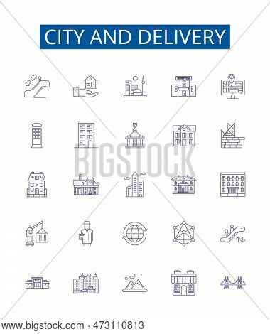 City And Delivery Line Icons Signs Set. Design Collection Of City, Delivery, Urban, Local, Mail, Exp