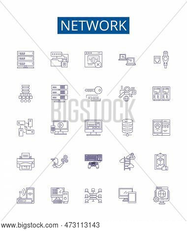 Network Line Icons Signs Set. Design Collection Of Network, Technology, Connectivity, System, Media,