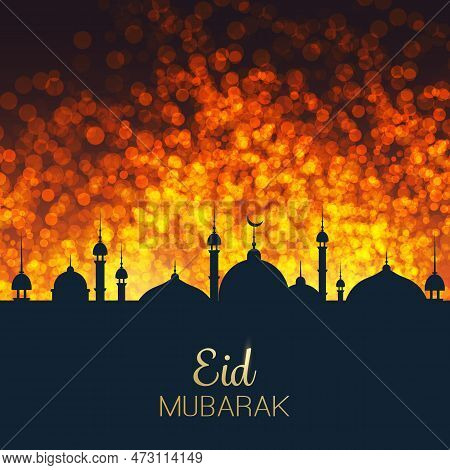 Ramadan Kareem Or Eid Mubarak - Best Wishes Greeting Card Design For Muslim Community Festival With 