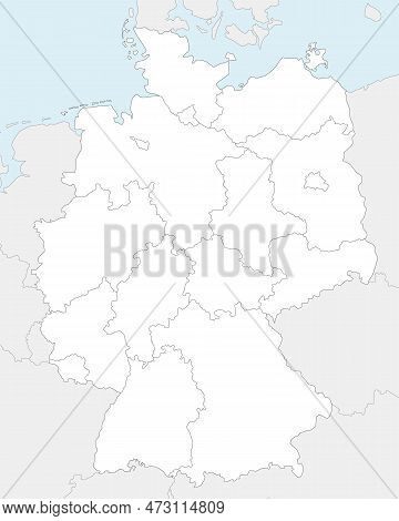 Vector Blank Map Of Germany With Federated States Or Regions And Administrative Divisions, And Neigh