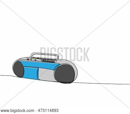 Record Player, Tape Recorder One Line Color Art. Continuous Line Drawing Of Tape, Retro, Cassette, V