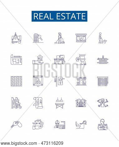 Real Estate Line Icons Signs Set. Design Collection Of Property, Homes, Land, Houses, Investment, Ag