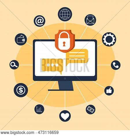 Lock On Computer Monitor Screen Icon On Yellow Background. Security, Safety, Protection Concept. Saf