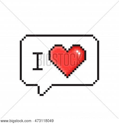 Pixel Art Red Heart Icon. Love Feeling, Health Life Or Valentine Day Shape. Feedback Pixel Art Messa