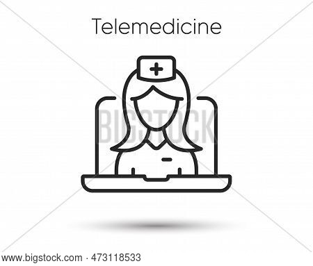 Telemedicine Line Icon. Online Doctor Sign. Medical Health Care Symbol. Illustration For Web And Mob