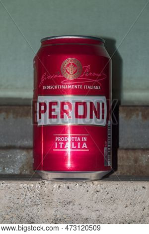 Rome, Italy - December 7, 2022: Can Of Peroni Red Lagger.