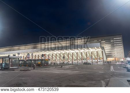 Rome, Italy - December 7, 2022: Rome Termini Train Station At Night.
