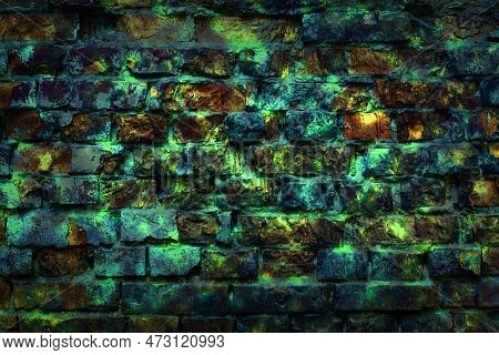 Texture Old, Vintage Yellow Green Brick Wall. Textures. Backgrounds.