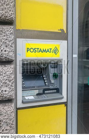 Rome, Italy - December 8, 2022: Atm Of Italian Post (poste Italiane).