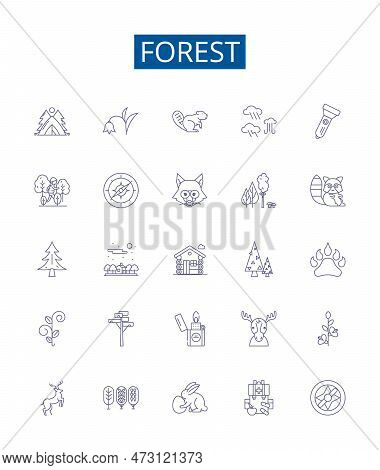 Forest Line Icons Signs Set. Design Collection Of Woodland, Trees, Jungle, Grove, Bush, Greenery, Gl