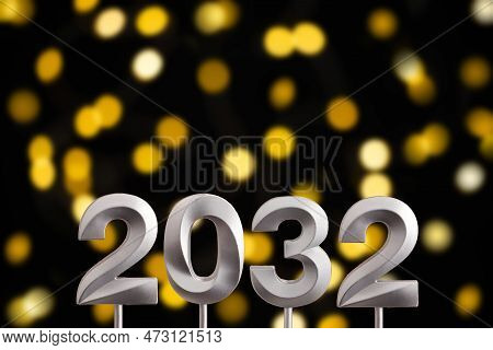 Achievements For The New Year 2032 - Silver Number On Dark With Defocused Lights