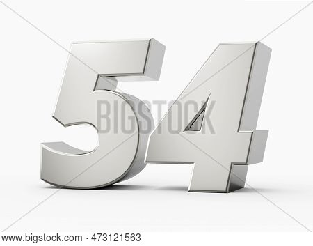Silver 3d Numbers 54 Fifty Four. Isolated White Background 3d Illustration
