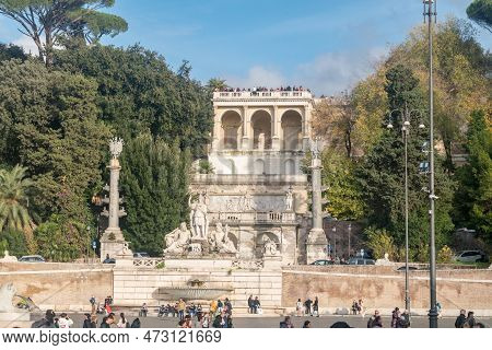 Rome, Italy - December 8, 2022: Terrazza Del Pincio, Seen From Piazza Del Popolo.