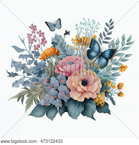 Set Vector Illustration Of Bloming Flowers Isolate Background International Womens Day And Spring Fe