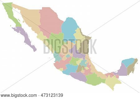 Vector Blank Map Of Mexico With Regions Or Or States And Administrative Divisions. Editable And Clea