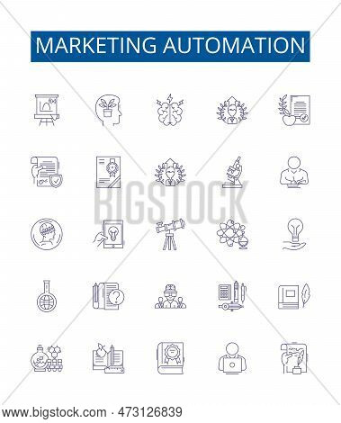 Marketing Automation Line Icons Signs Set. Design Collection Of Automation, Marketing, Software, Str
