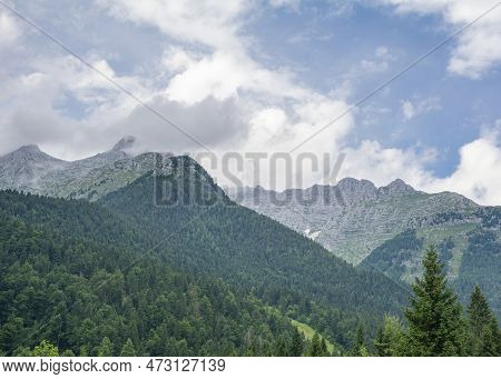 Alpine View In Summer Day, Julian Alps, Sella Nevea, Italy