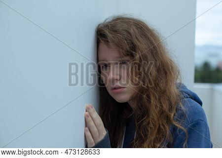 Portrait Of Sad Depressed Upset Young Desperate Woman, Crying Girl With Red Tearful Eyes With Tears.
