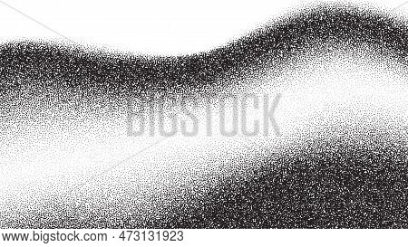 Dotwork Wave Pattern Vector Background. Black Noise Stipple Dots. Sand Grain Effect. Wave Dots Grung