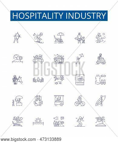 Hospitality Industry Line Icons Signs Set. Design Collection Of Hospitality, Industry, Tourism, Acco