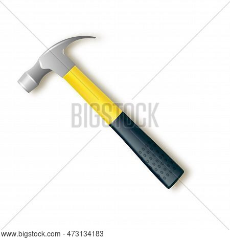 Hammer With A Rubberized Yellow Handle. Hammer And Nail Puller, Two In One. Vector Industrial Worker