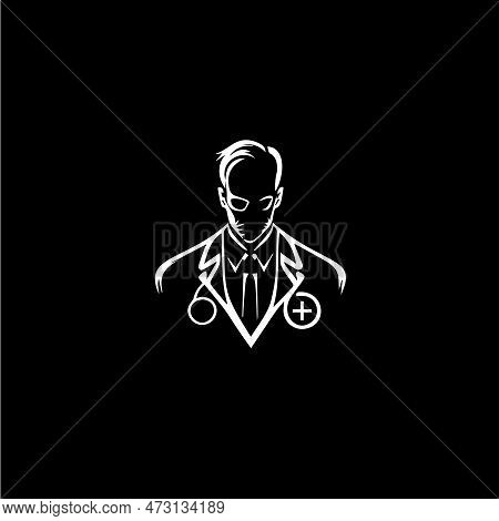 Doctor Person Silhouette, Pharmacist Worker Abstract Icon, Health Care Worker Sign, Round Logo For P