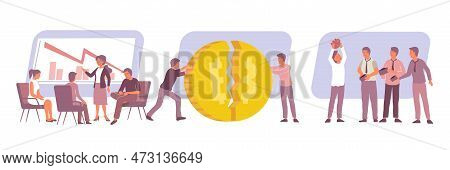 Economic Crisis Flat Composition With Frustrated Bankrupt Men And Women Isolated Vector Illustration