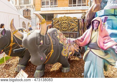 Burriana, Spain 18-03-2023: View Of The Sculpted Monument For Its Exhibition And Its Burning In The 