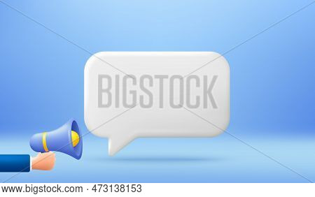 Empty Reminder Chat Bubble. Push Notice Alert With Megaphone Offer Icon. Phone 3d Message Template. 