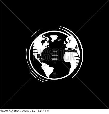 Earth Logo Template, Globe World Round Emblem, Save Planet Icon. Global Planet Sphere Hand Drawing E