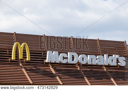 Finestrat, Spain - March 2, 2023: Mcdonalds Restauraunt Logo Sign. Mcdonalds Corporation Is An Ameri