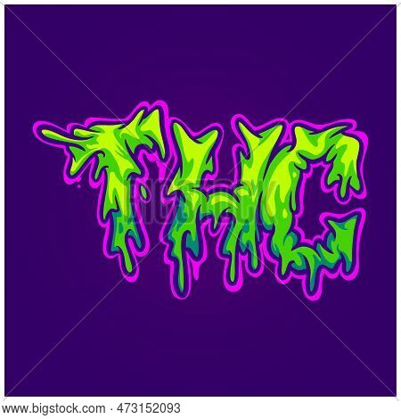 Scary Marijuana Thc Word Melted Hand Lettering Text Illustrations Vector For Your Work Logo, Merchan