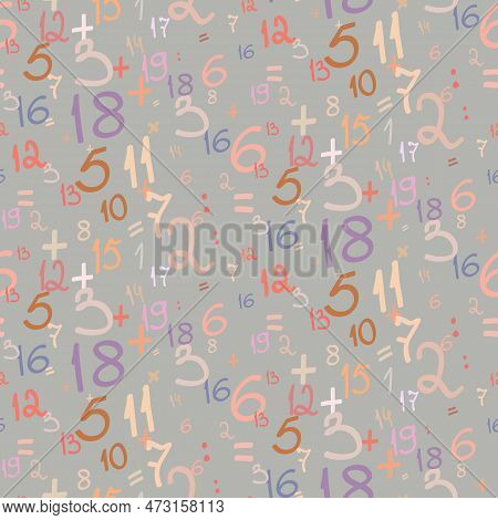 Color Numbers Vector Symbols. Seamless Pattern Of Hand Drawn Brush Calligraphy Font Randomly Scatter