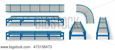 Conveyor Belt Realistic Set Of Isolated Icons With Various Angle Views Of Industrial Moving Line Sys