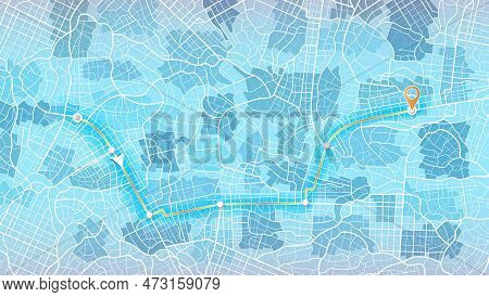 Blue City Area, Background Map, Streets. Gps Tracking Map. Skyline Urban Panorama. Cartography Illus