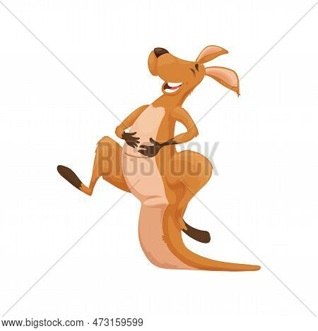 Cartoon Kangaroo Character Laughing. Happy Vector Adorable Wallaby Fun, Cry From Laughter Or Happine
