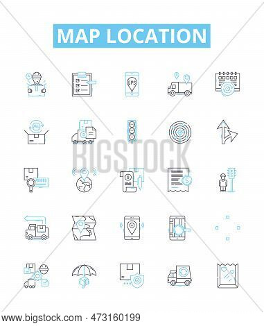 Map Location Vector Line Icons Set. Map, Location, Coordinates, Geography, Track, Find, Position Ill