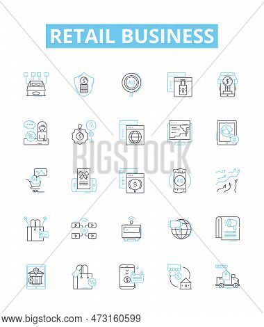 Retail Business Vector Line Icons Set. Shops, Retailers, Merchandise, Selling, Storefronts, Outlets,