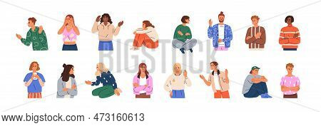 Angry People In Rage, Anger. Aggressive Annoyed Disappointed Expressions Set. Irritated Discontent G