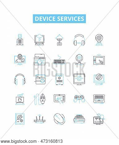 Device Services Vector Line Icons Set. Device, Services, Repair, Network, Computer, Maintenance, Dia