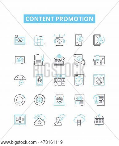 Content Promotion Vector Line Icons Set. Marketing, Advertising, Publicity, Networking, Distribution