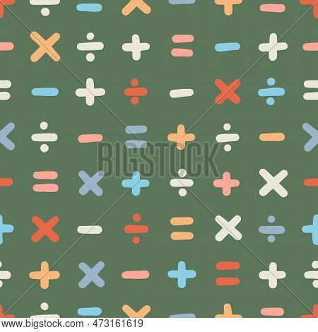 Seamless Pattern Of Mathematical Signs (pluses, Minuses, Points, Etc.). Abstract Background With Han
