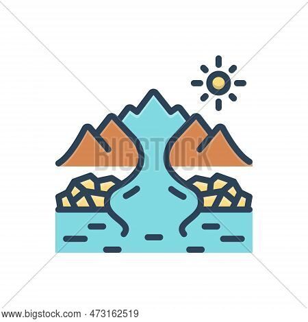 Color Illustration Icon For Rapids Sunrise Intense Acute Fast Sharp Quick Snappy Nimble Immediate Mo
