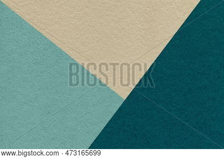 Texture Of Craft Beige, Cyan And Teal Shade Color Paper Background, Macro. Structure Of Vintage Abst