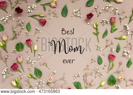 Colorful Spring Flower Arrangement With Roses, English Text Best Mom Ever